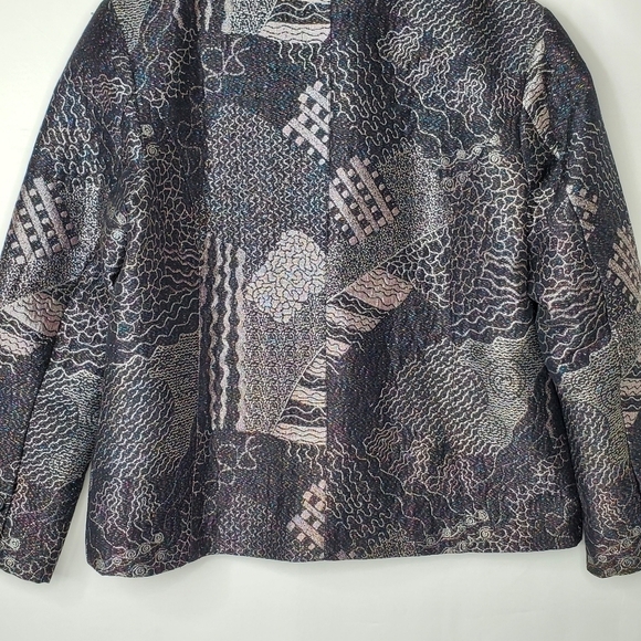 Chico's Lizbeta Metallic Patchwork Jacket Size L Lined Abstract Artsy Blazer - Picture 6 of 13
